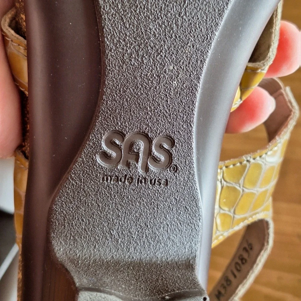SAS Allegro Mustard Yellow Leather Slingback Sandal Heels Size 8.5N‎ Comfort